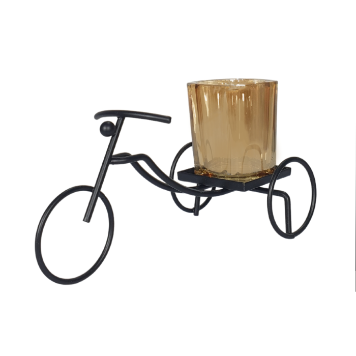 Porte Bougie en Métal et en Verre Vélo 18 X 10 Cm