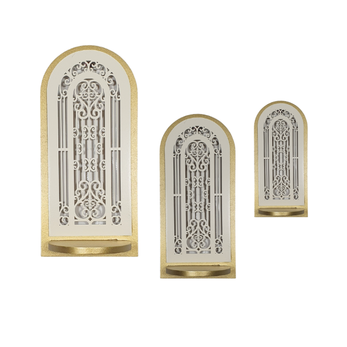 Série de 3 portes plantes Oval - bois - Beige et doré