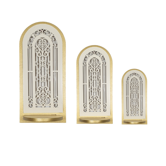 Série de 3 portes plantes Oval - bois - Beige et doré