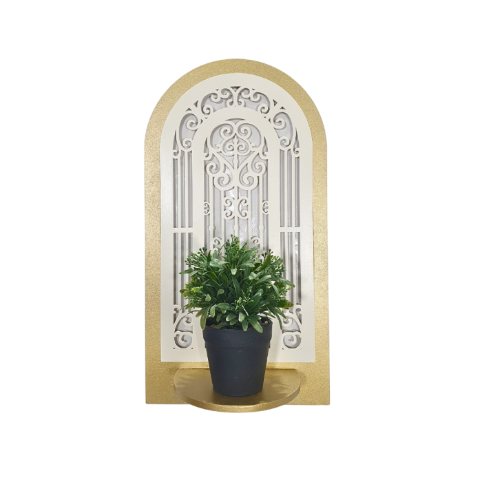 Série de 3 portes plantes Oval - bois - Beige et doré