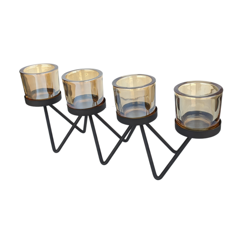 2 Bougeoirs Métal Et Verre Vert – 32 Cm – Déco Vintage